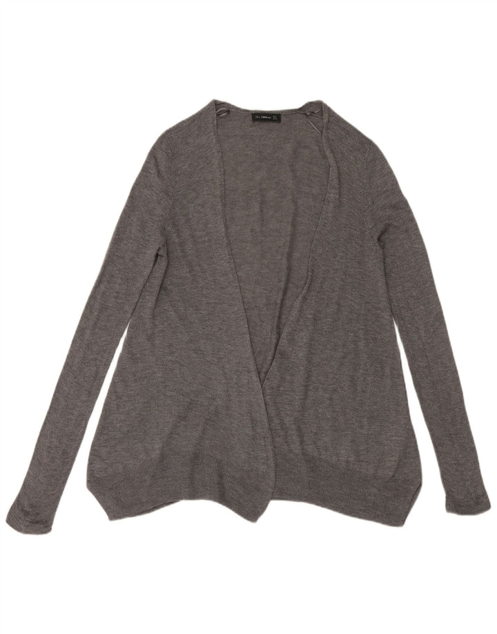 Zara Γυναικείο Longline ανοιχτό πουλόβερ ζακέτα UK 14 Medium Grey Polyester