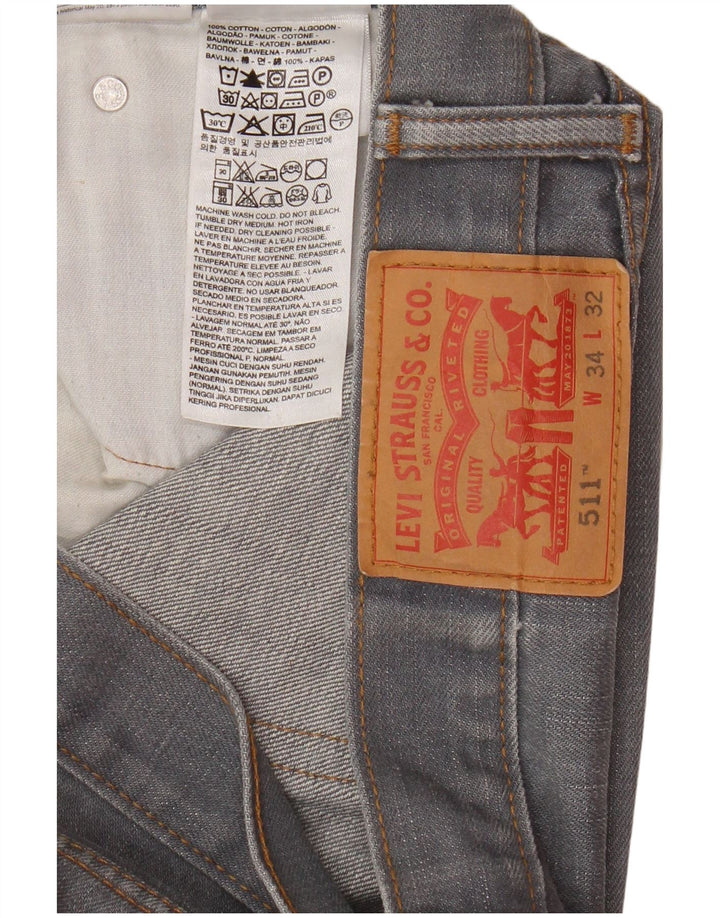 Levi's Mens 511 Slim Jeans W34 L32 Γκρι βαμβακερό