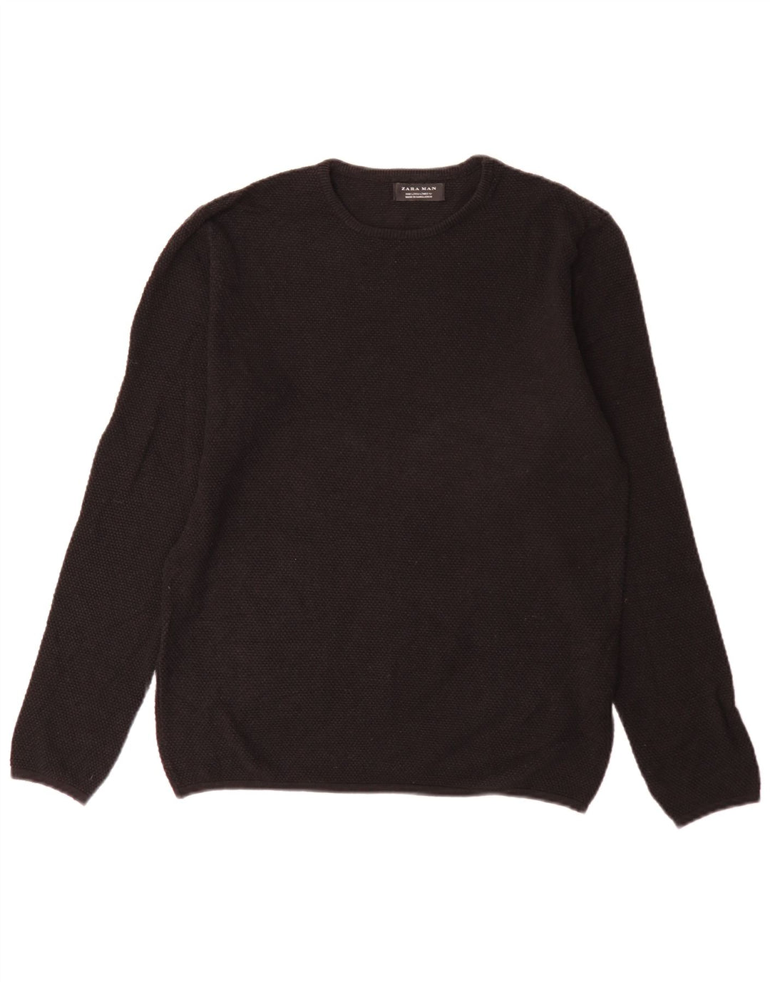 Ανδρικό πουλόβερ Zara Crew Neck Jumper Μεγάλο μαύρο βαμβακερό