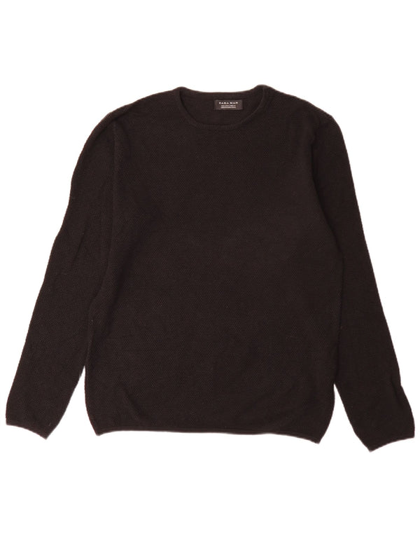 Ανδρικό πουλόβερ Zara Crew Neck Jumper Μεγάλο μαύρο βαμβακερό