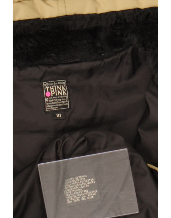 THINK PINK Womens Hooded Padded Coat UK 10 Small  Beige Polyester Vintage Think Pink and Second-Hand Think Pink from Messina Hembry 