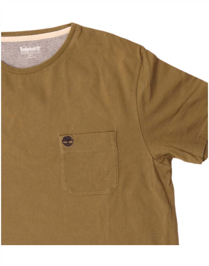 TIMBERLAND Ανδρικό T-Shirt Slim Fit Top Μεσαίο χακί βαμβακερό