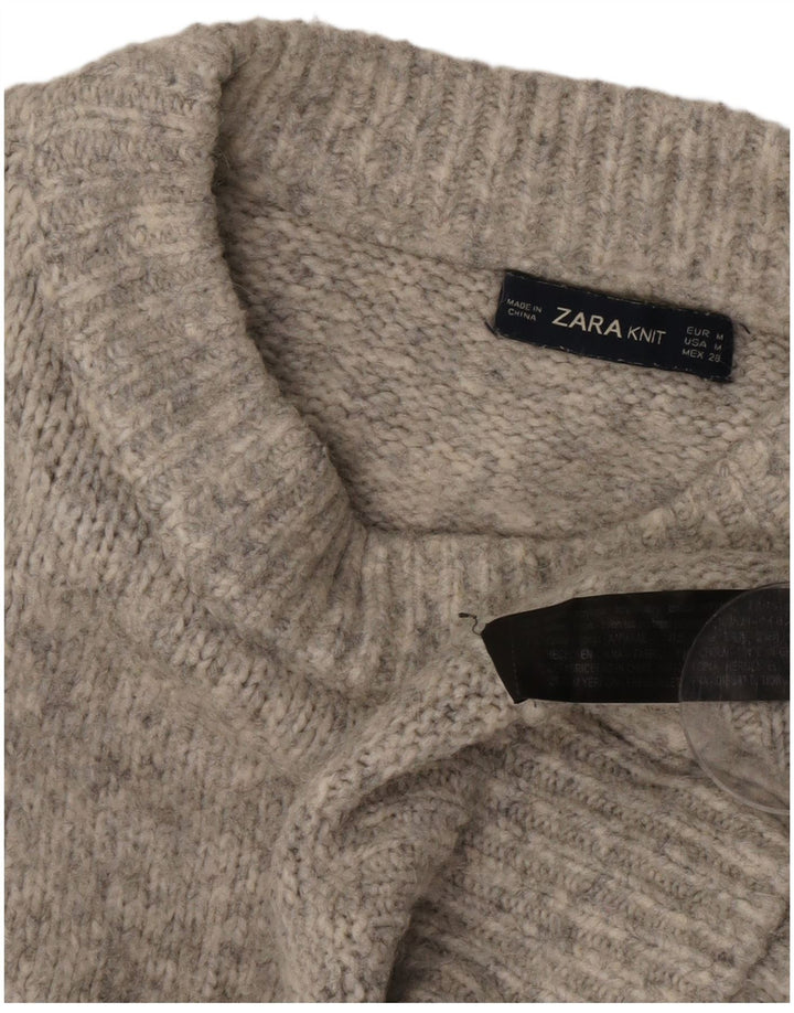 Zara γυναικείο πουλόβερ υπερμεγέθη Crew Neck Jumper UK 14 Medium Grey Flecked