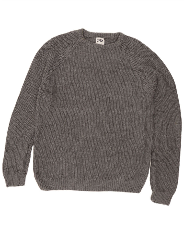 Ανδρικό πουλόβερ Zara Boat Neck Jumper Μεσαίο γκρι βαμβακερό