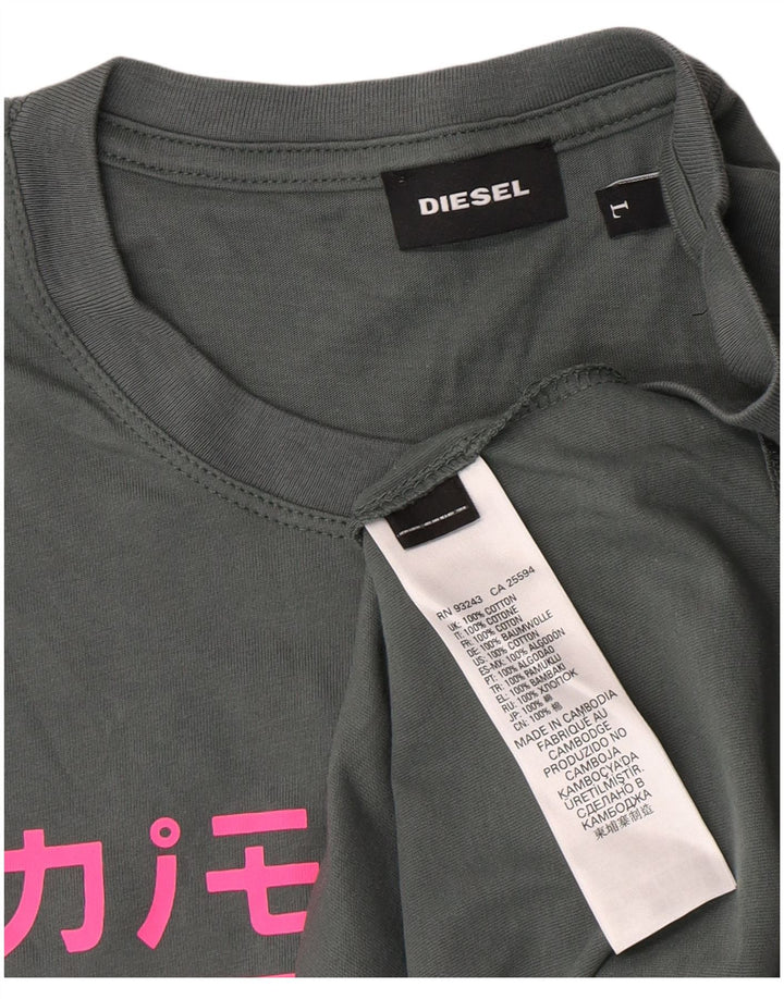 Diesel Γυναικείο γραφικό T-Shirt Top μεγάλο πράσινο βαμβακερό