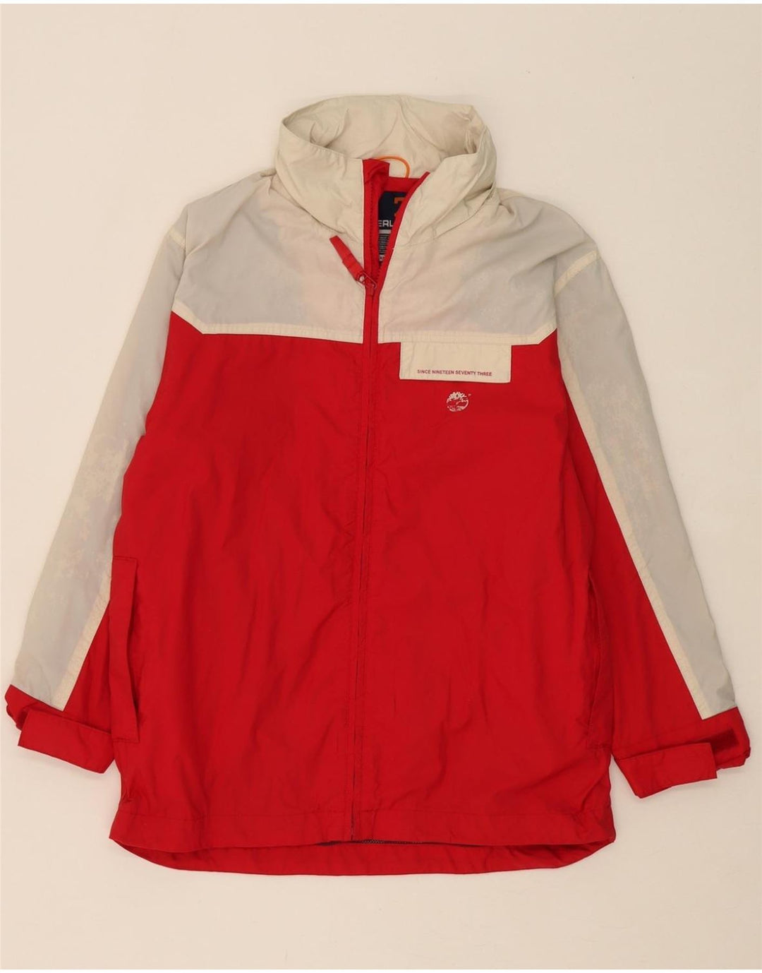 TIMBERLAND Boys Rain Jacket 11-12 Years Red Colourblock Polyamide Vintage Timberland and Second-Hand Timberland from Messina Hembry 
