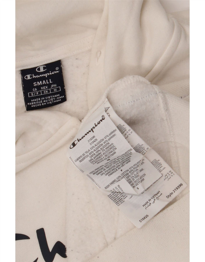 Champion Mens Graphic Zip Hoodie Sweater Small White Cotton