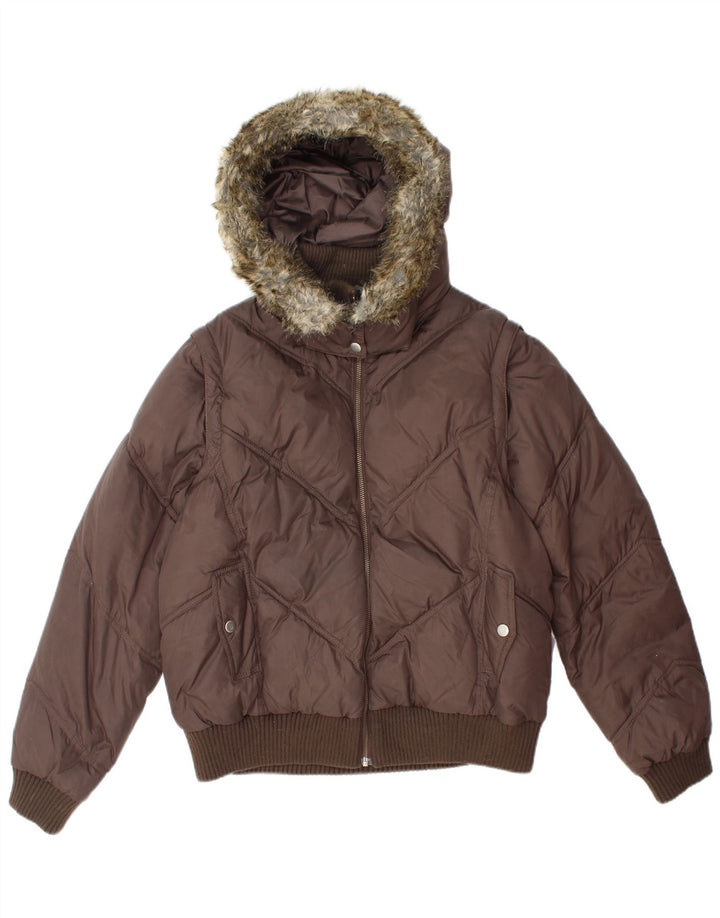 Marks & Spencer Γυναικείο μπουφάν με κουκούλα UK 14 Large Brown Polyamide