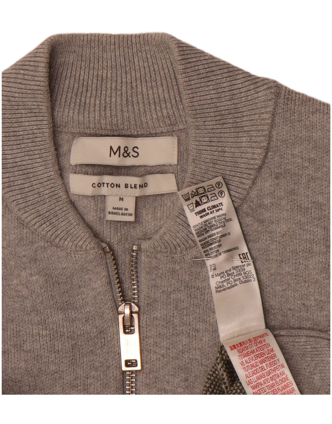 Marks & Spencer Ανδρικό πουλόβερ με λαιμόκοψη μεσαίου γκρι ριγέ πολυεστέρα