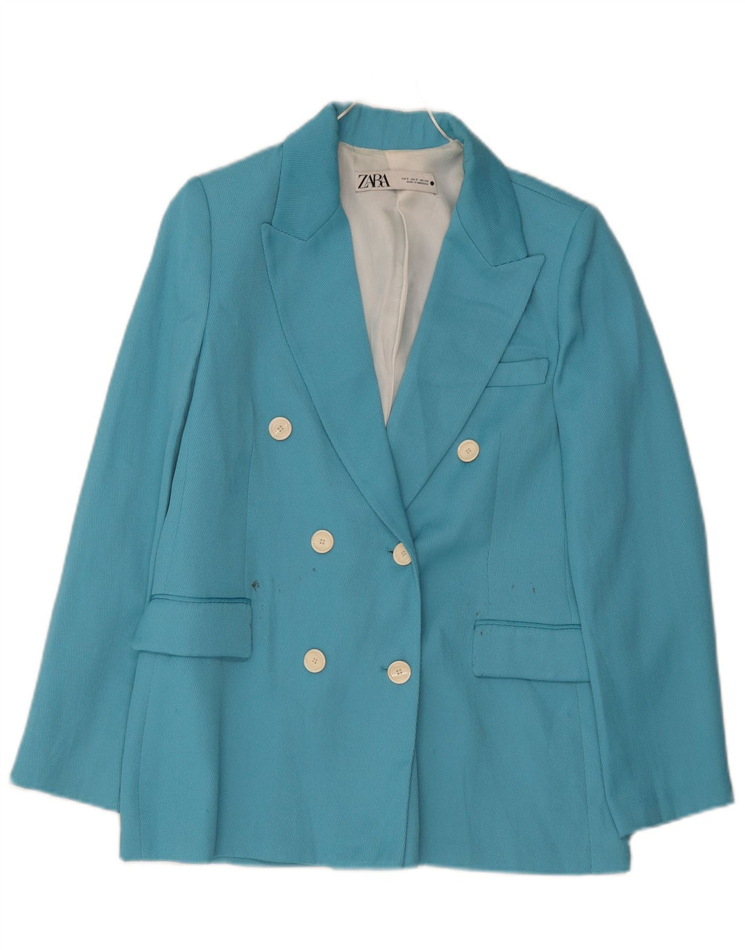 Zara Γυναικείο μπουφάν blazer διπλό στήθος UK 10 Small Blue Polyester