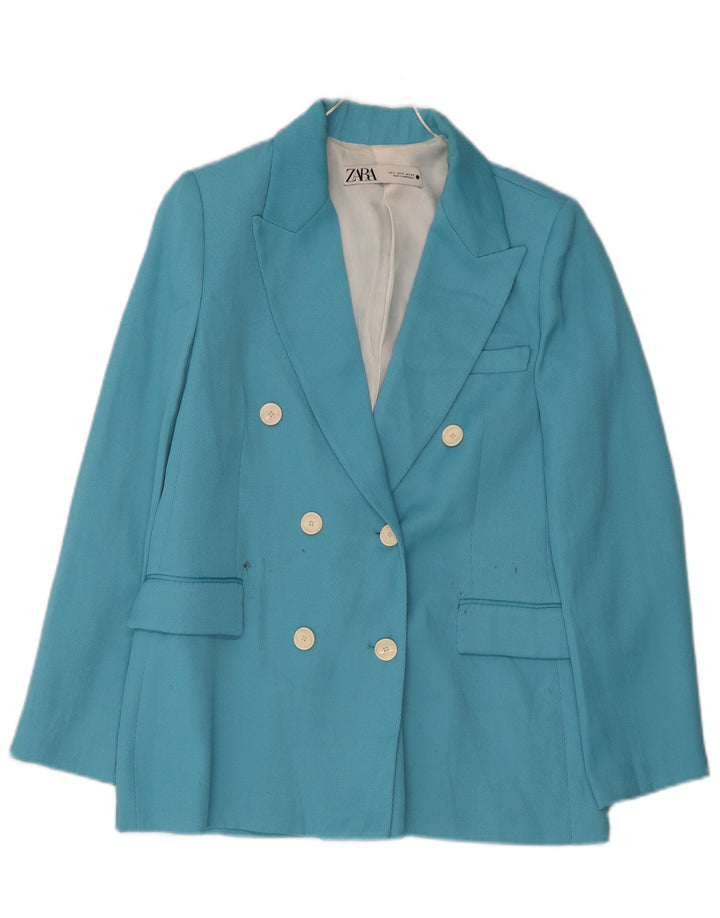 Zara Γυναικείο μπουφάν blazer διπλό στήθος UK 10 Small Blue Polyester