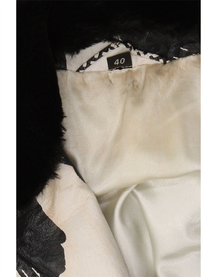 VINTAGE Womens Loose Fit Abstract Pattern Jacket IT 40 Small White Leather Vintage Vintage and Second-Hand Vintage from Messina Hembry 