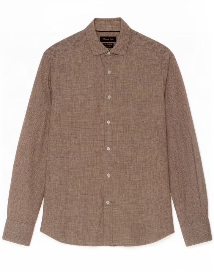 Ανδρικό πουκάμισο Massimo Dutti, Μεσαίο Μπεζ Λινό Houndstooth