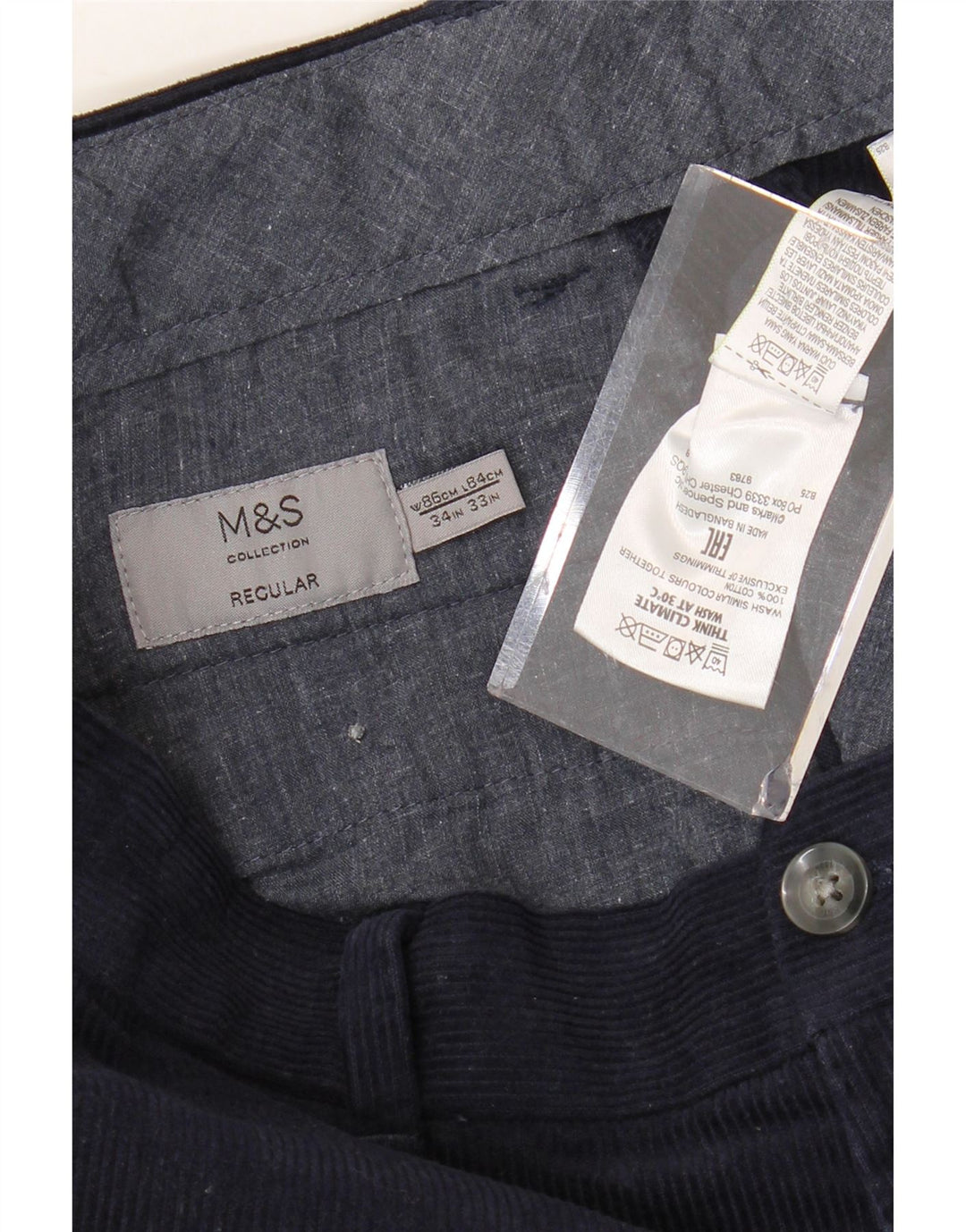 MARKS & SPENCER Ανδρικό κανονικό κοτλέ παντελόνι W34 L33 Navy Blue Cotton