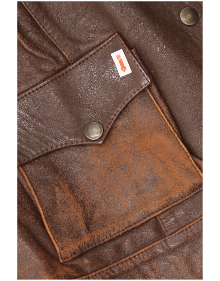 Vintage Γυναικείο Crop Δερμάτινο Μπουφάν UK 10 Small Brown
