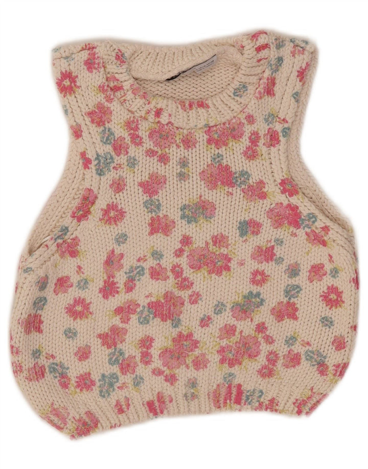 Zara Γυναικείο Crop Vest Tank Top UK 12 Medium White Floral Polyester
