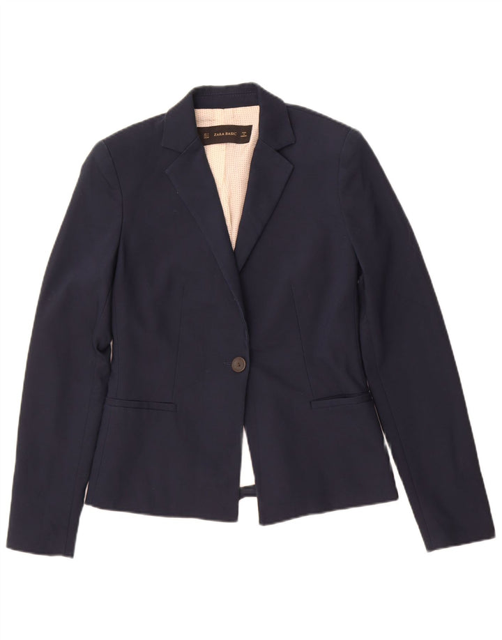 Zara Γυναικείο μπλέιζερ 1 κουμπιού μπουφάν UK 10 Small Navy Blue βαμβακερό
