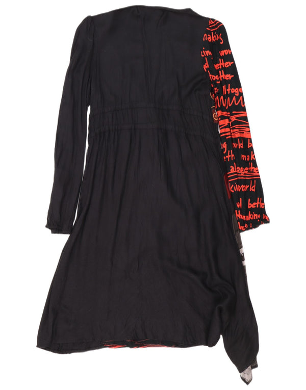 Desigual Womens Long Sleeve Asymmetrical Dress EU 40 Medium Black Geometric
