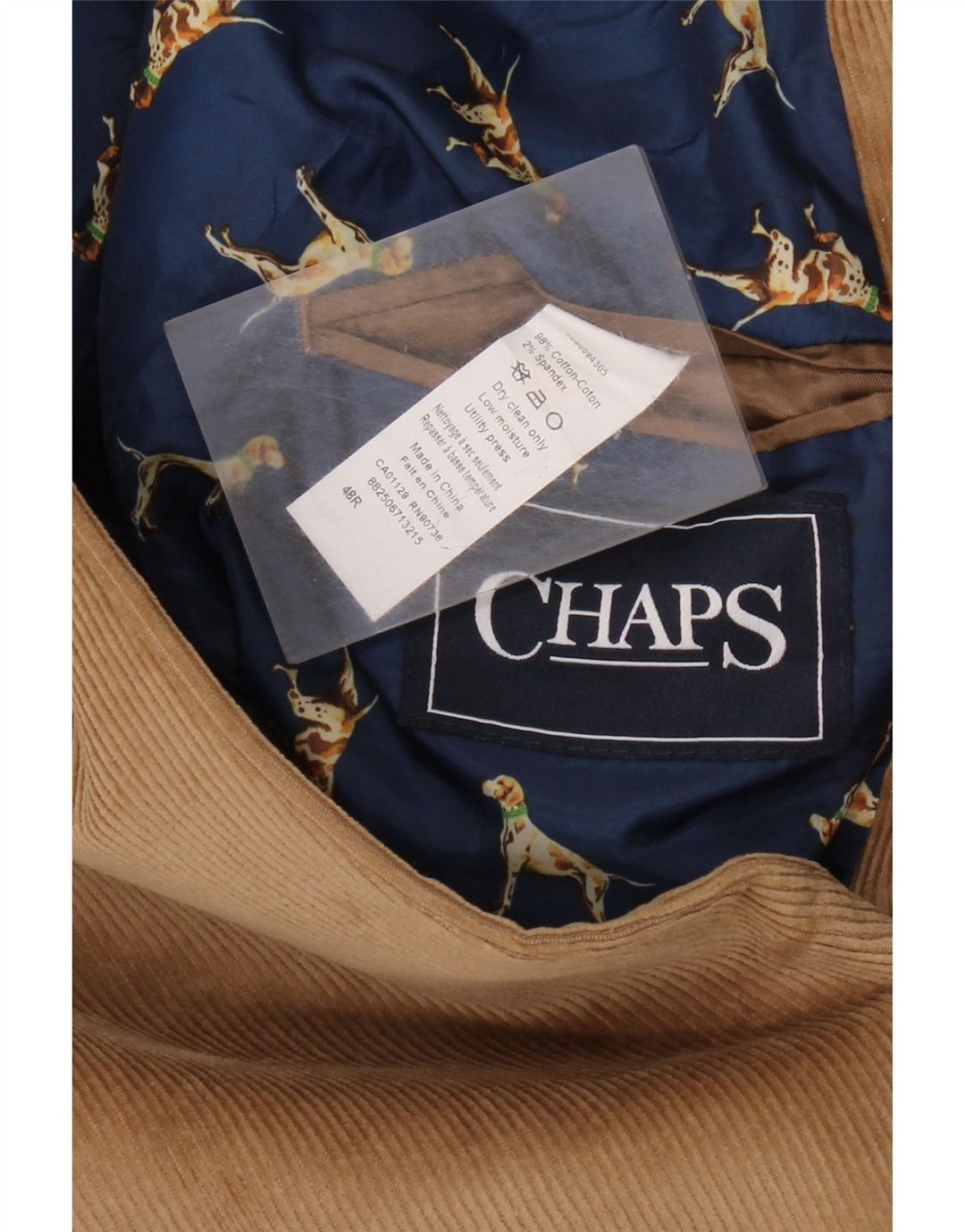 CHAPS Ανδρικό κοτλέ με 2 κουμπιά σακάκι UK 48 4XL καφέ βαμβακερό