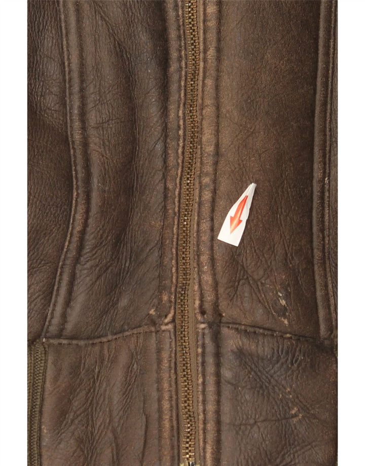 Vintage Ανδρικό Bomber Shearling Jacket UK 36 Small Brown