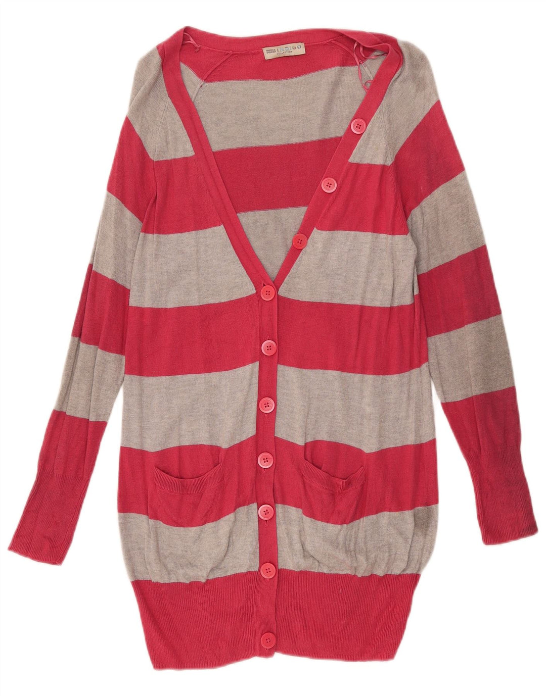 Marks & Spencer Γυναικείο πουλόβερ Longline Cardigan UK 14 Medium Pink ριγέ
