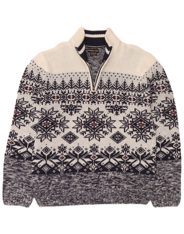 Atlas For Men Ανδρικό πουλόβερ με φερμουάρ, μεγάλο Navy Blue Fair Isle