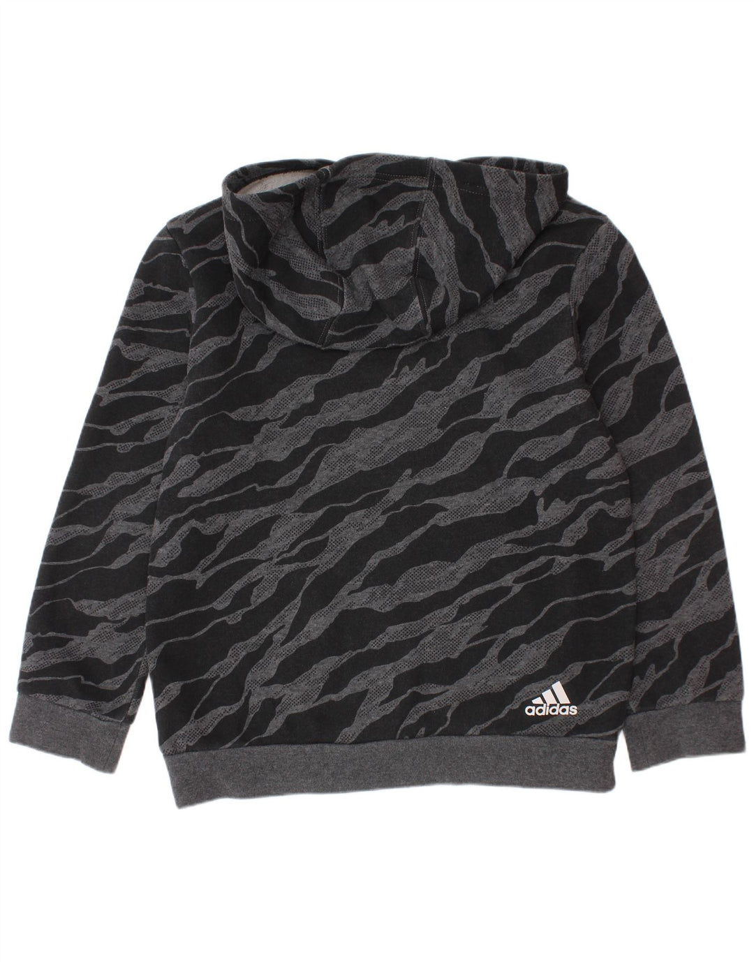 ADIDAS Boys Graphic Hoodie Jumper 7-8 Years Grey Animal Print Cotton