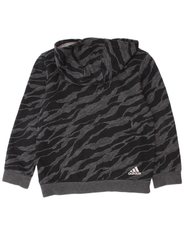 ADIDAS Boys Graphic Hoodie Jumper 7-8 Years Grey Animal Print Cotton
