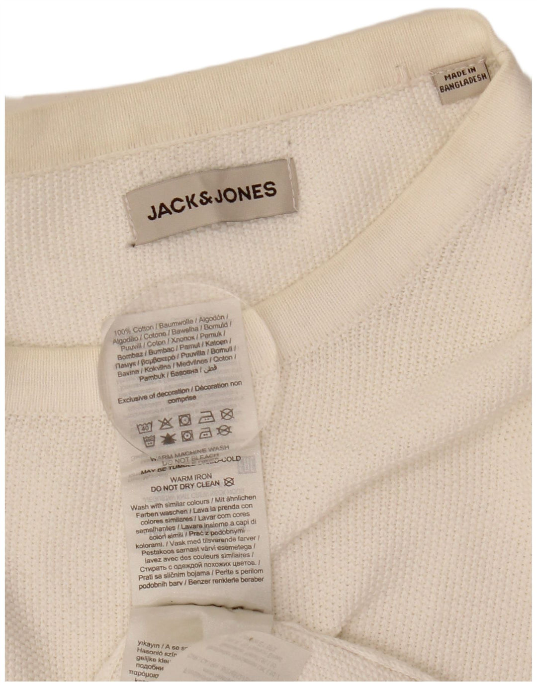Jack & Jones Ανδρικό πουλόβερ με λαιμόκοψη μεγάλο λευκό βαμβακερό
