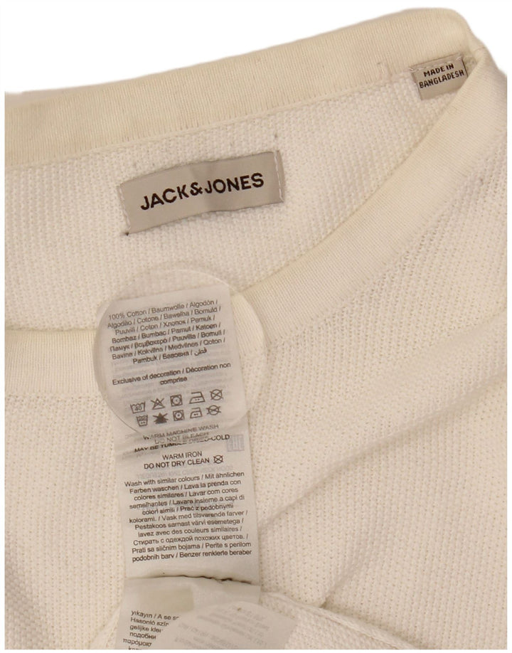 Jack & Jones Ανδρικό πουλόβερ με λαιμόκοψη μεγάλο λευκό βαμβακερό