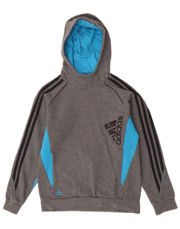 Adidas Boys Graphic Hoodie Jumper 11-12 Years Grey Colourblock Cotton