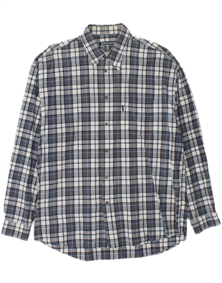 LERROS Mens Flannel Shirt Medium Navy Blue Check Cotton Vintage Lerros and Second-Hand Lerros from Messina Hembry 