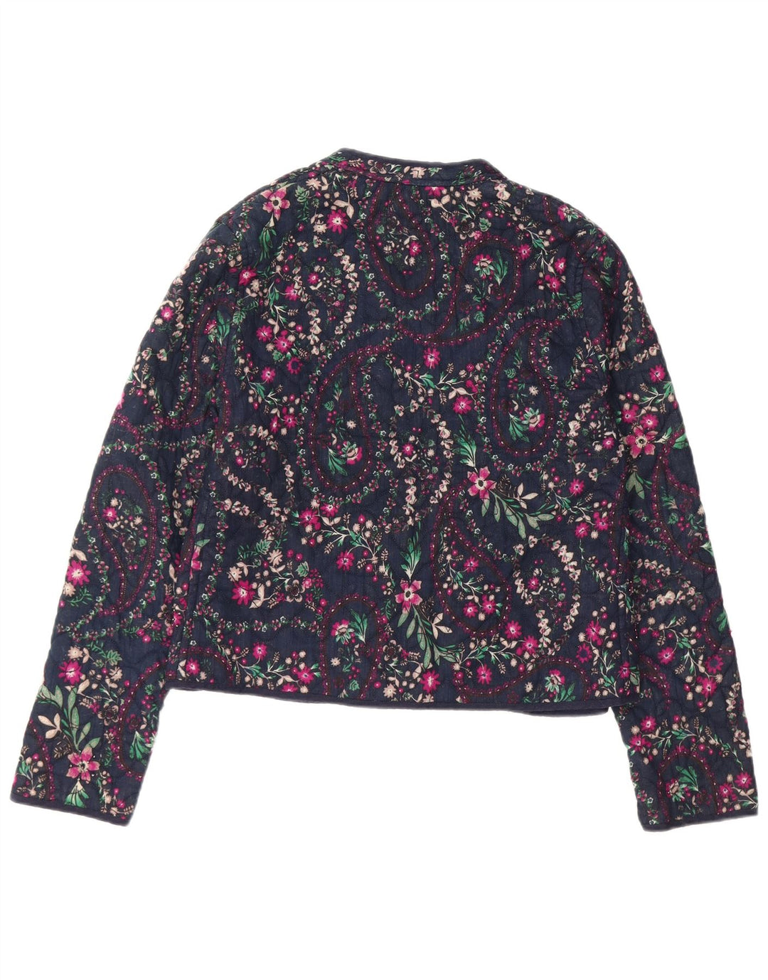 Monsoon Γυναικείο Open Blazer Jacket UK 12 Medium Navy Blue Floral Βαμβακερό