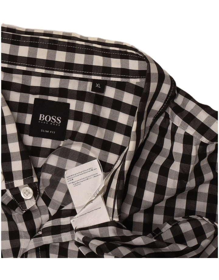 Ανδρικό πουκάμισο Hugo Boss Slim Fit XL Μαύρο βαμβακερό Gingham