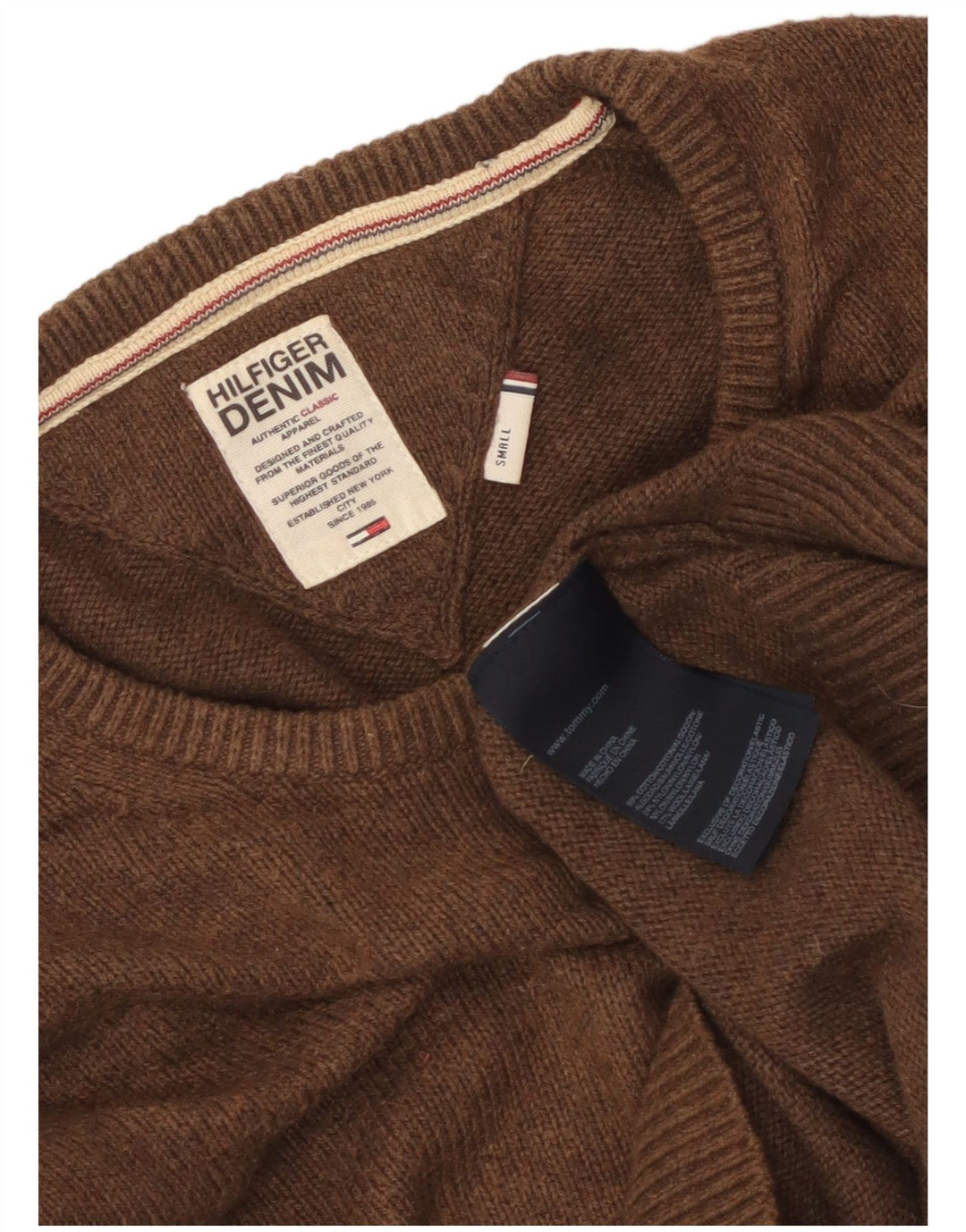 Ανδρικό πουλόβερ Tommy Hilfiger Crew Neck Jumper Μικρό καφέ βαμβακερό