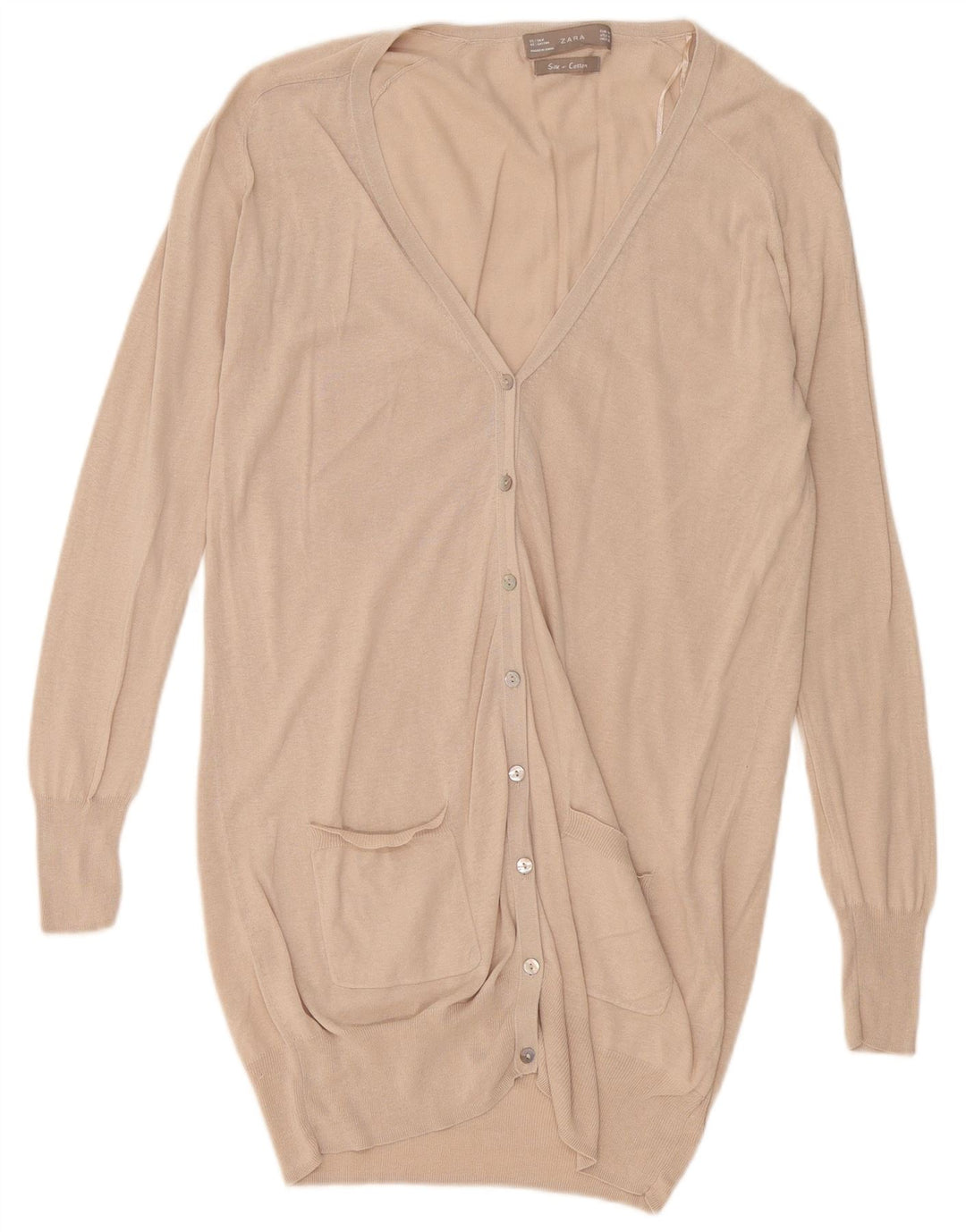 Zara Γυναικεία Ζακέτα Longline UK 14 Medium Beige Silk