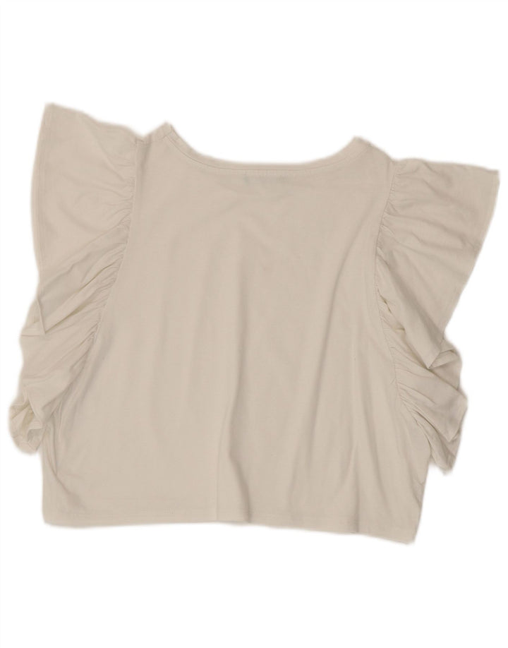 Benetton Γυναικεία Crop Oversized Μπλούζα Top UK 10 Small White