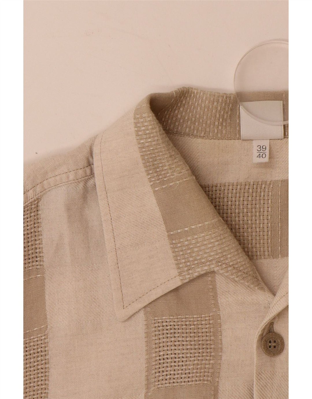 Ανδρικό κοντομάνικο πουκάμισο WALBUSCH Μέγεθος 39/40 Μεσαίο λινό μπεζ ριγέ