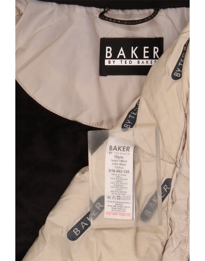 Ted Baker Girls Graphic Hooded Podded Coat 9-10 Years Beige Polyester