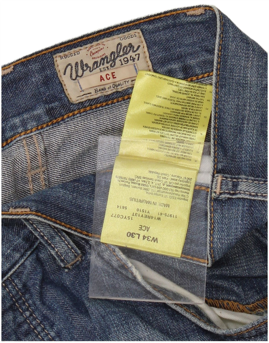 WRANGLER Mens Ace Straight Jeans W34 L30 Blue Cotton