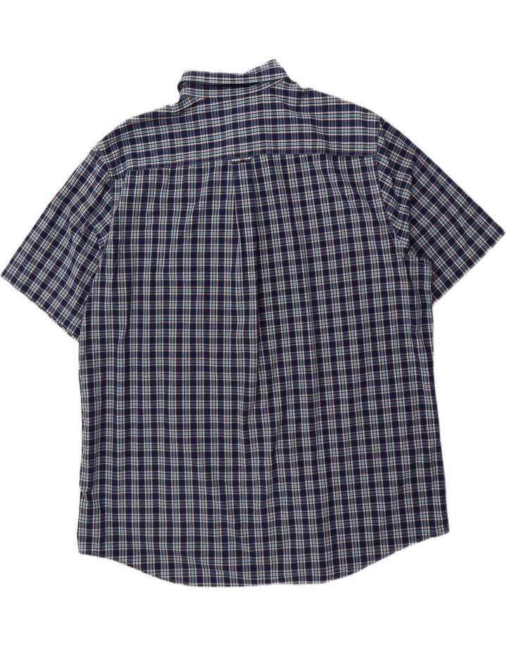 CHAPS Mens Short Sleeve Shirt 2XL Navy Blue Check Cotton