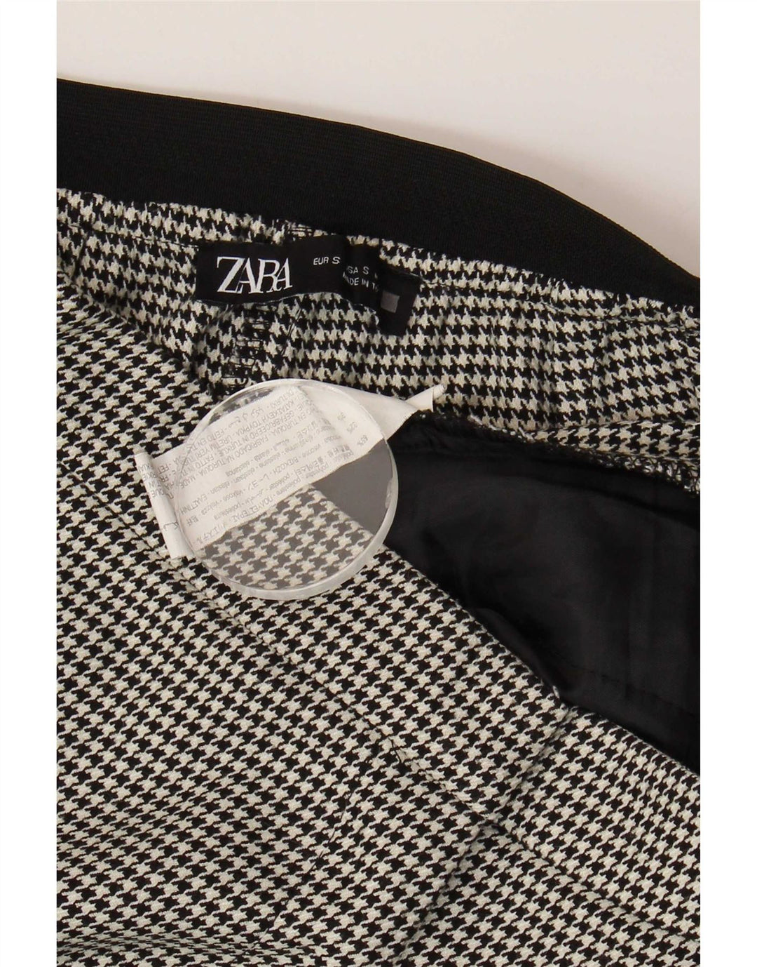Zara Γυναικείο Slim παντελόνι Chino Μικρό W26 L27 Μαύρο Houndstooth Πολυεστέρας