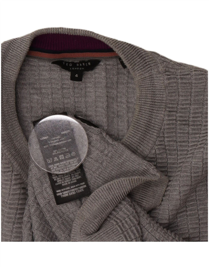 Ted Baker Ανδρικό πουλόβερ με λαιμόκοψη, μέγεθος 4, μεγάλο γκρι βαμβακερό