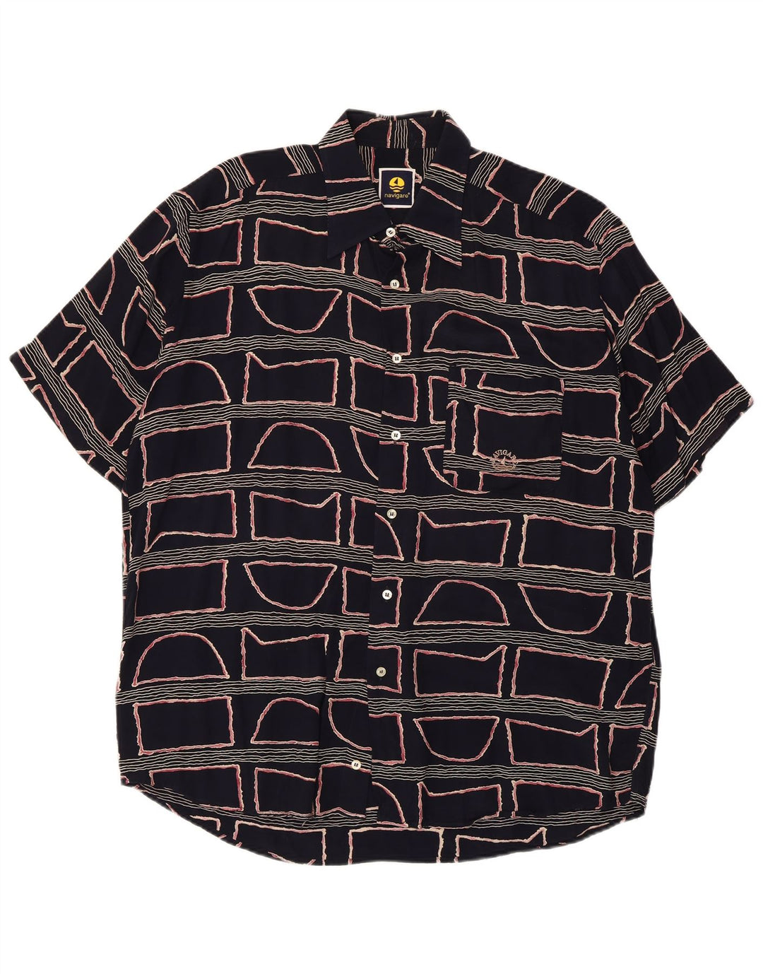 Ανδρικό κοντομάνικο πουκάμισο Navigare Μεγάλο μπλε ναυτικό γεωμετρική βισκόζη