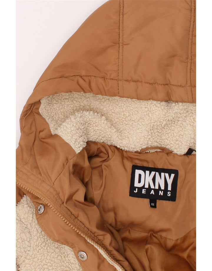 Dkny Girls Hooded Jacket 5-6 Years Brown Colourblock Polyester