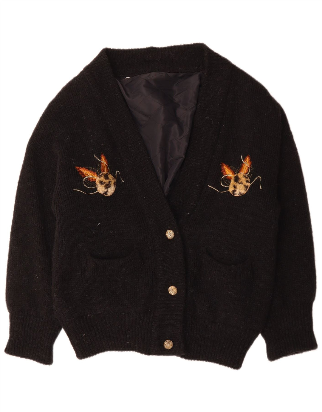 Vintage Γυναικείο γραφικό υπερμεγέθη Ζακέτα πουλόβερ UK 14 Μεσαίο Μαύρο