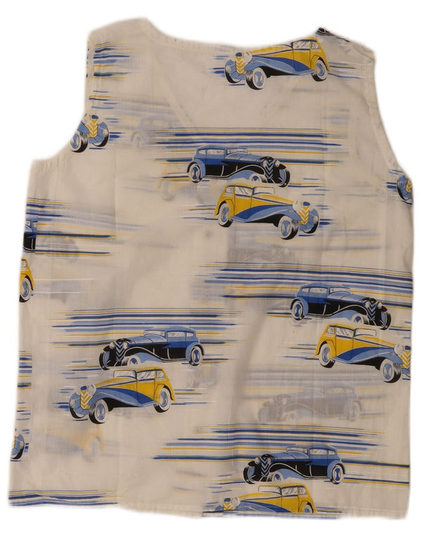 Vintage Γυναικείο Abstract Pattern Αμάνικο Μπλούζα UK 14 Large White