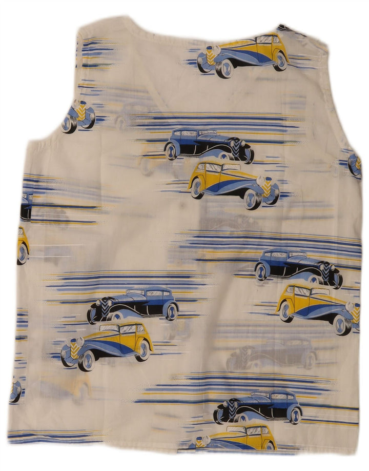 Vintage Γυναικείο Abstract Pattern Αμάνικο Μπλούζα UK 14 Large White