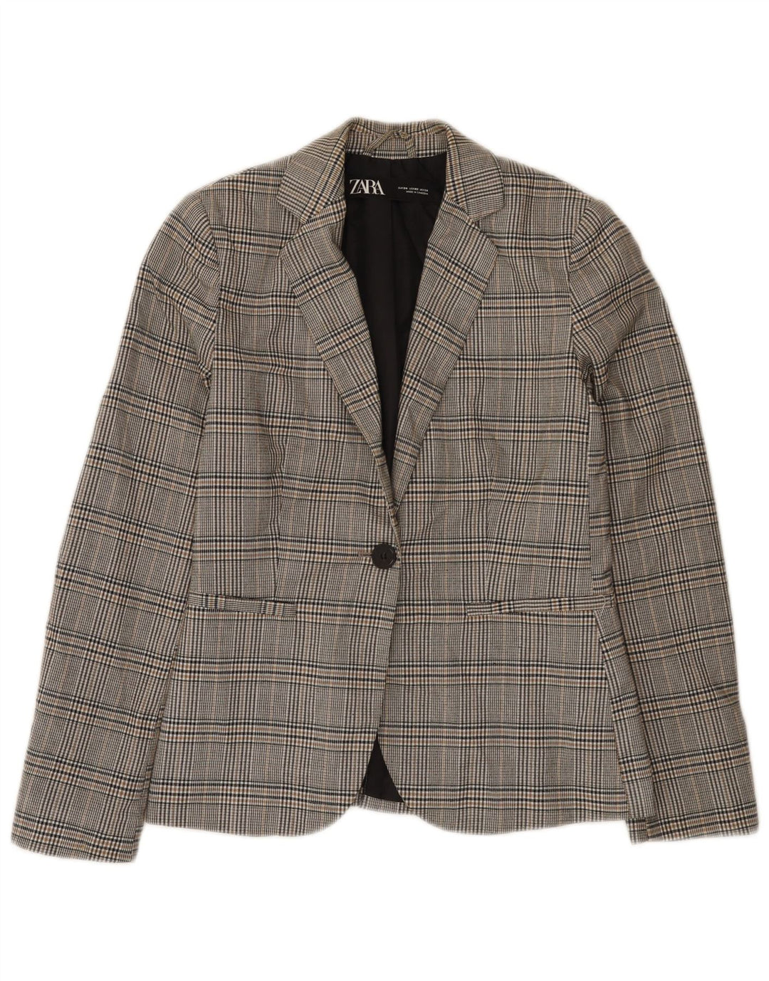 Zara Γυναικείο μπουφάν μπλέιζερ με 1 κουμπί EU 34 2XS Grey Check Polyester