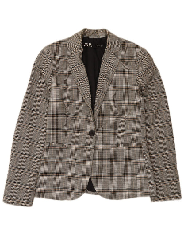 Zara Γυναικείο μπουφάν μπλέιζερ με 1 κουμπί EU 34 2XS Grey Check Polyester